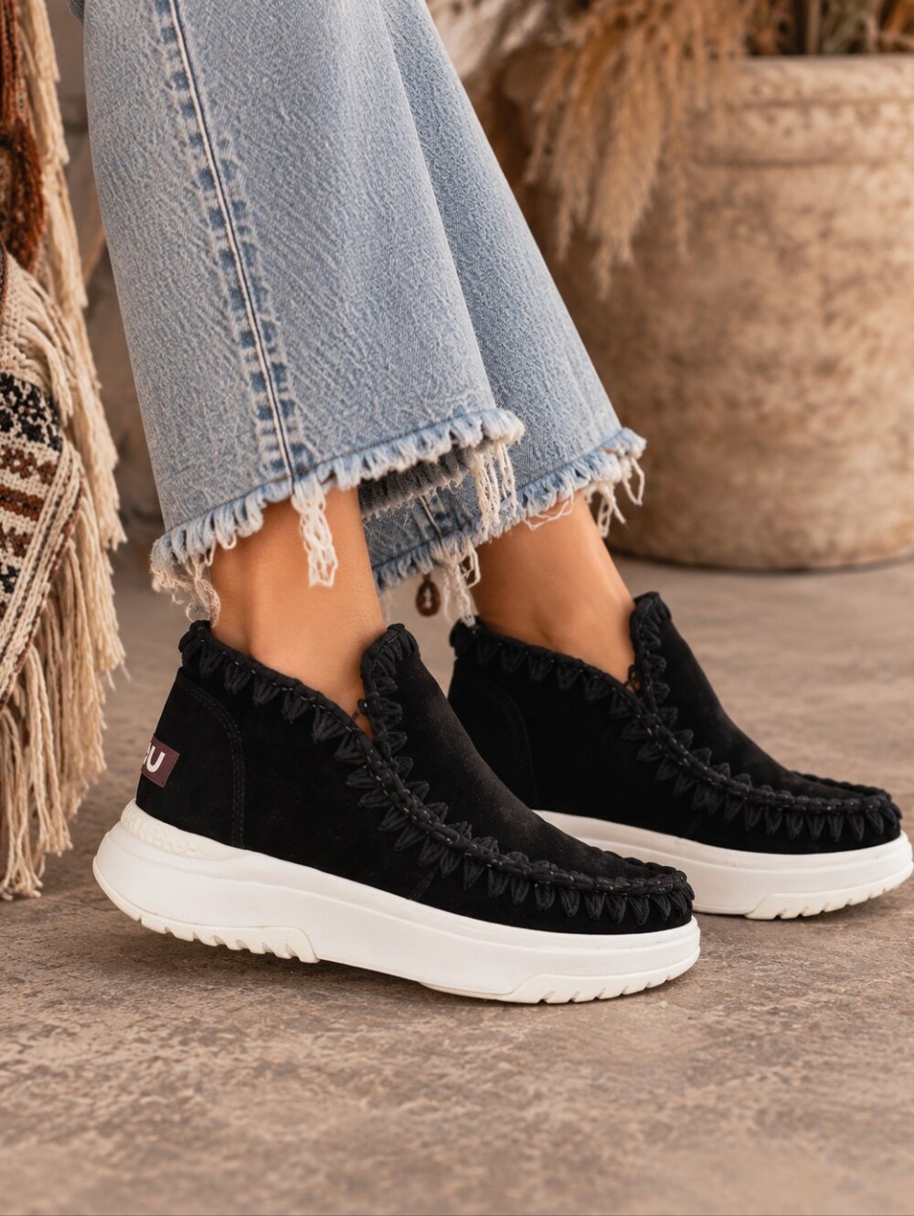 Mou crochet stitch-trim boot sneakers Size 8
